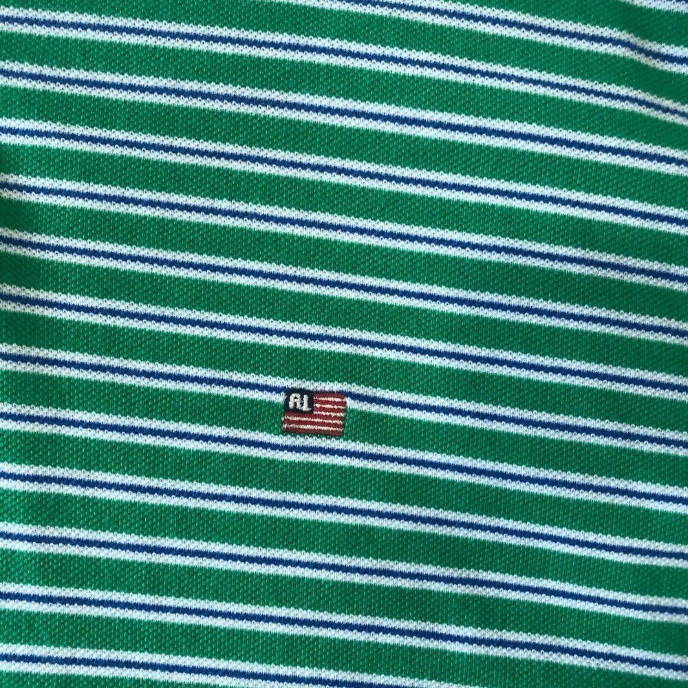 Vintage 90s Ralph Lauren Polo Jeans Mens XL USA Flag Weathered Pique Shirt Green - Picture 2 of 12
